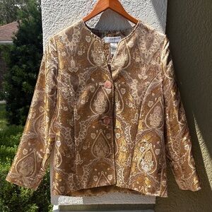Sag Harbor Petite Gold Paisley Brocade Jacket EUC